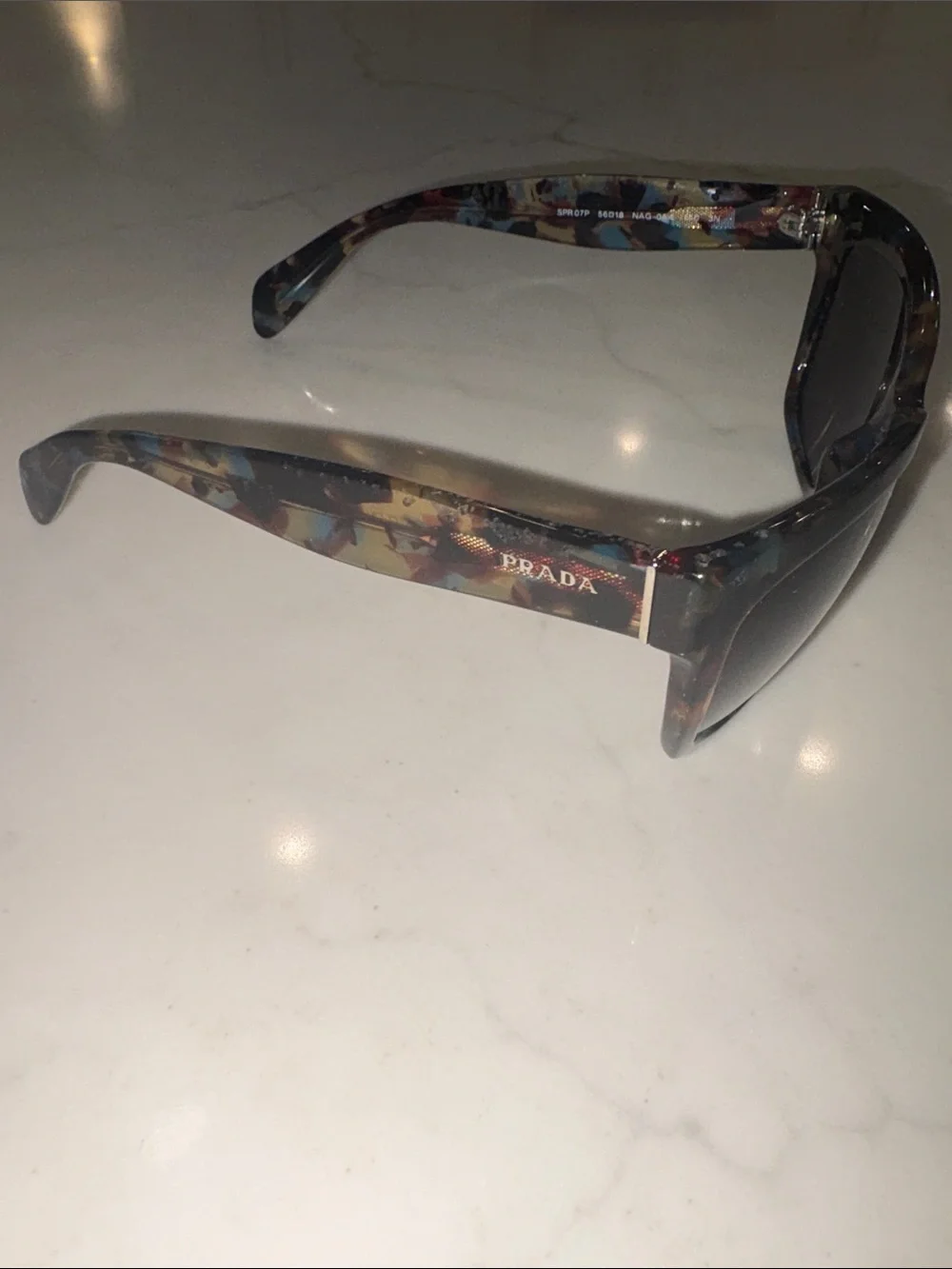 Prada Multicolor Patterned Acetate Sunglasses - Blue, Brown, Gold Accents - Picture 2 of 15